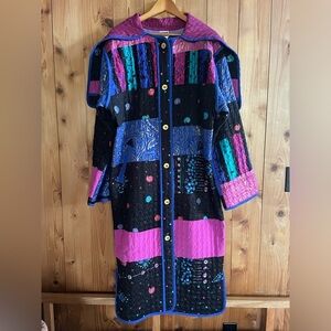 Jeanne Marc Long Hooded Quilted Coat Duster Vintage